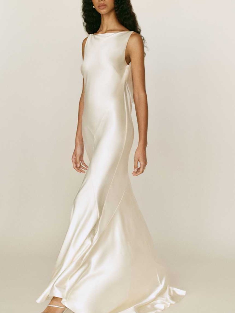 Reformation Isabelle Silk Wedding Dress Ivory Gown Scoop Back - With Tags Size 0